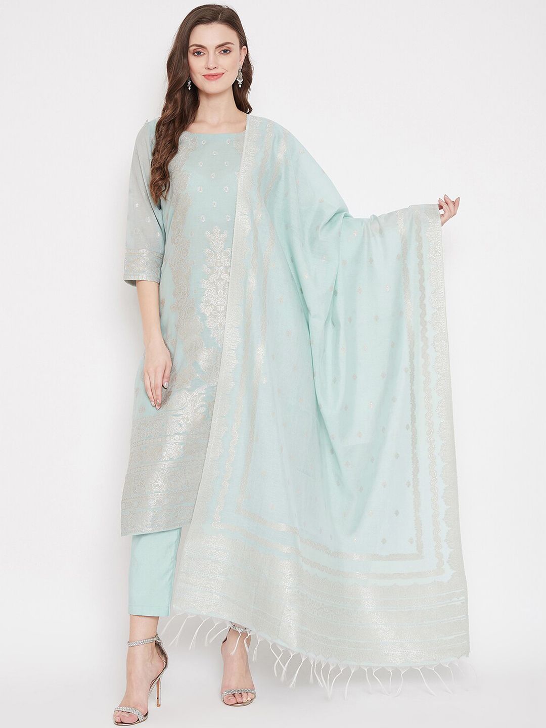 Safaa Sea Green Cotton Blend Woven Design Unstitched Dress Material For Summer Price in India