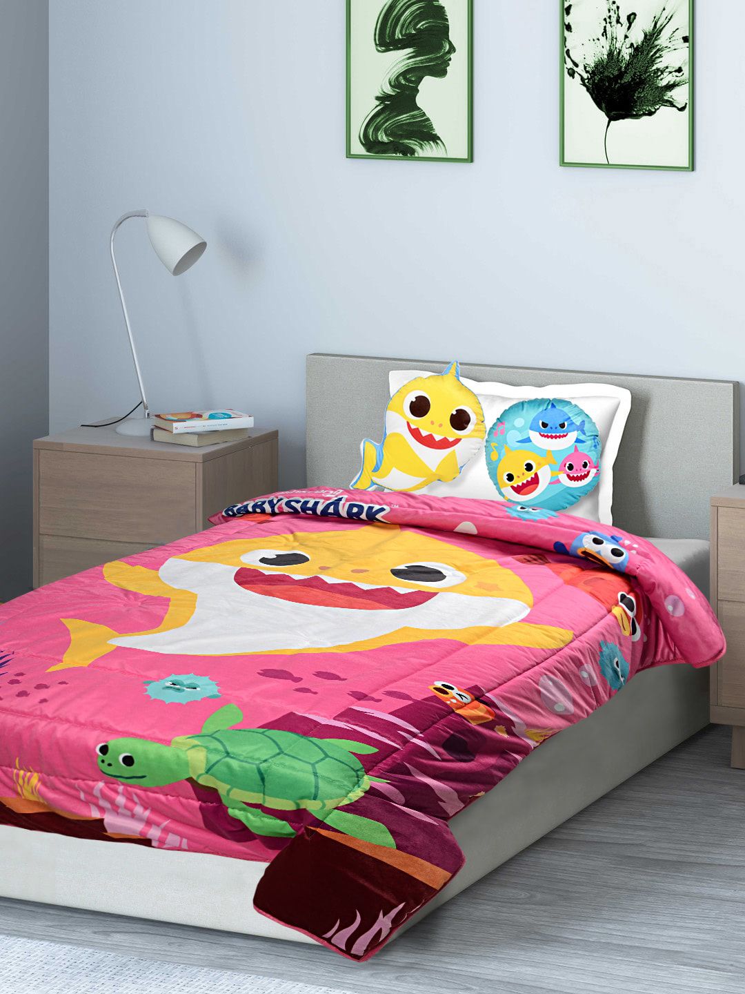 Saral Home Pink & Yellow Cartoon Characters AC Room 210 GSM Single Bed Quilt Price in India