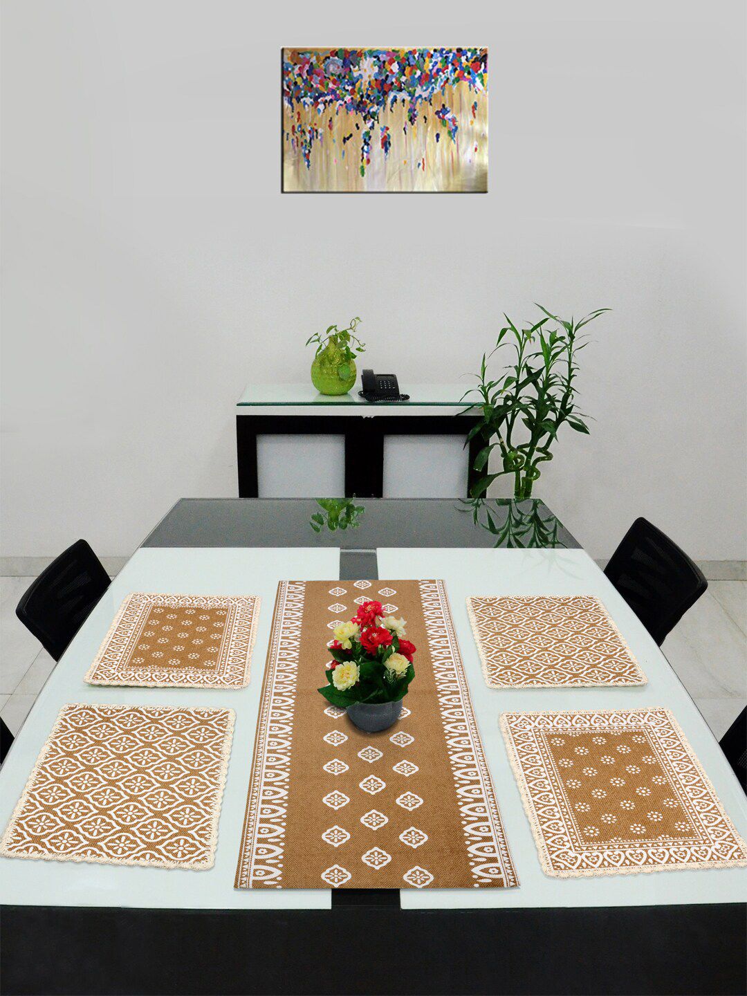 Saral Home Set of 5 Beige & White Rectangular Sustainable Table Placements Price in India