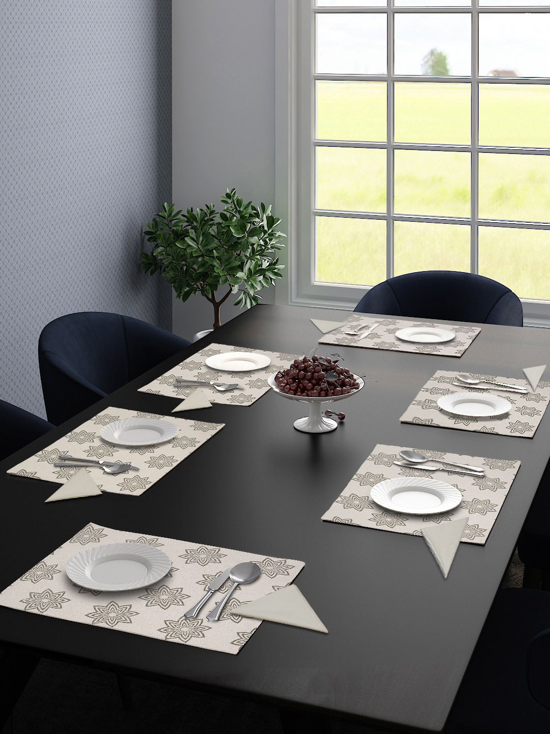 Saral Home Set Of 6 Beige & Olive Green Printed Table Placemats Price in India