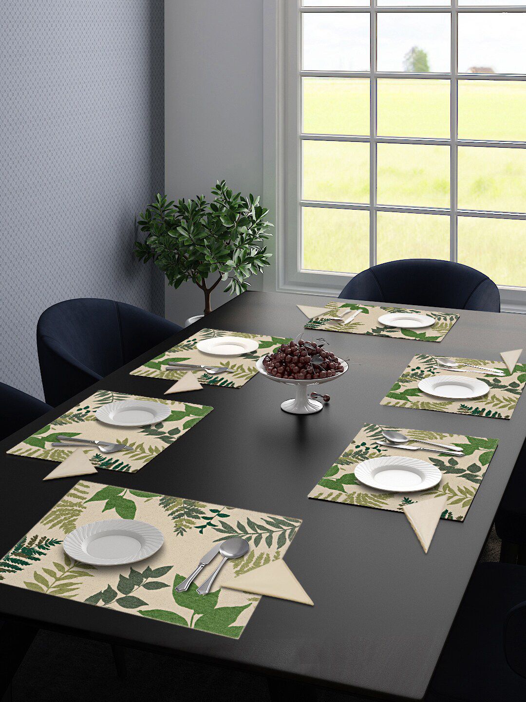 Saral Home Set Of 6 Beige & Green Floral Woven Design Sustainable Table Placemats Price in India