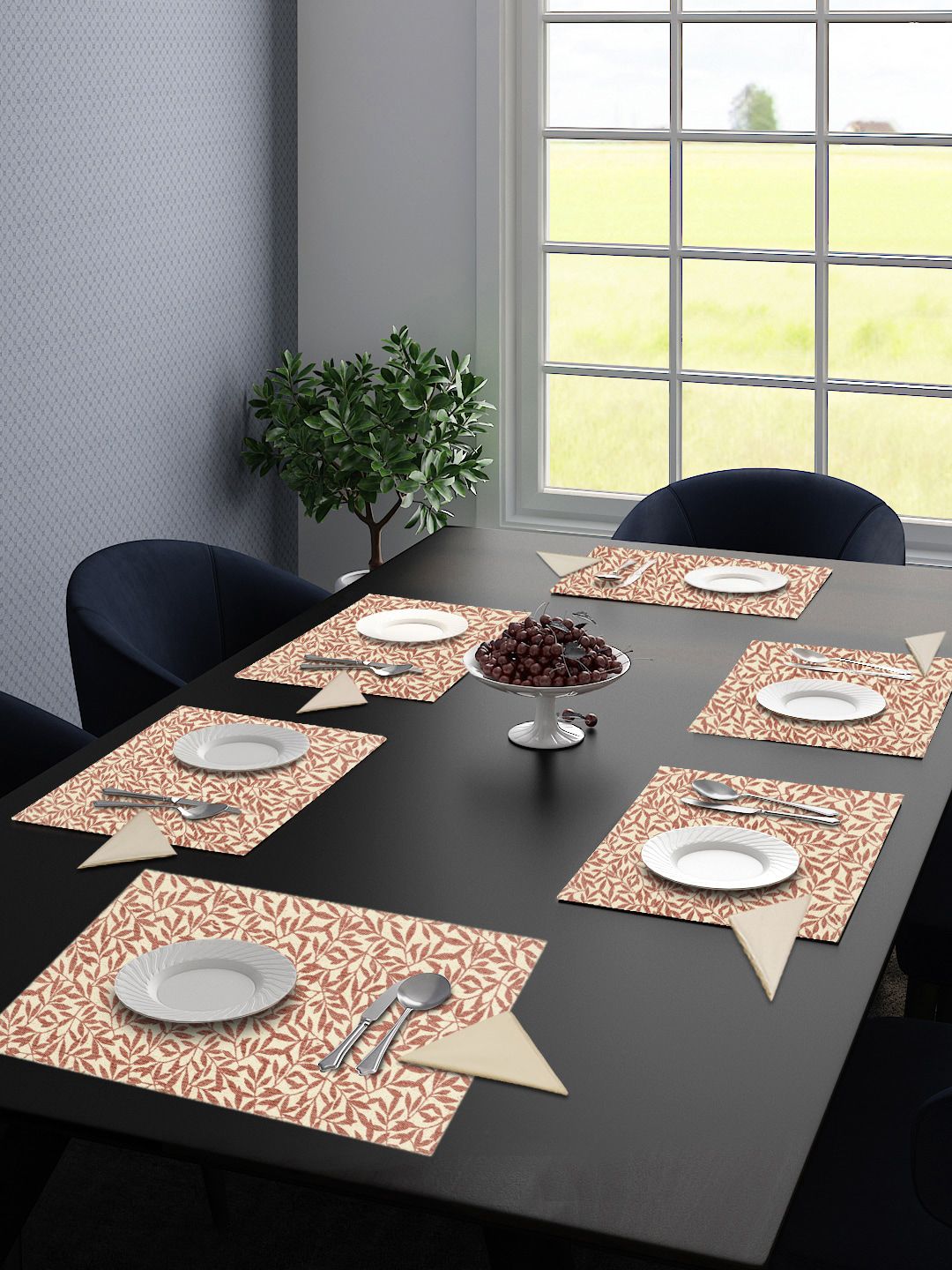 Saral Home Set of 6 Red & Beige Floral Printed Table Placemats
