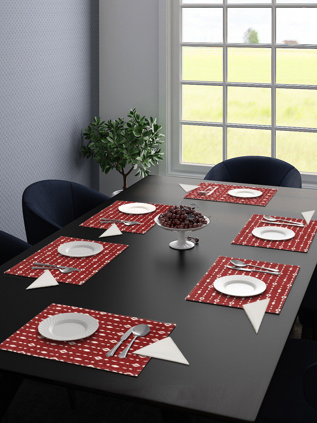 Saral Home Set Of 6 Red & White Geometric Woven Design Sustainable Table Placemats Price in India