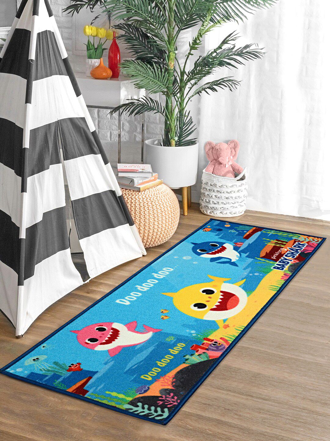 Saral Home Blue & Yellow Baby Shark Printed Runner Price in India
