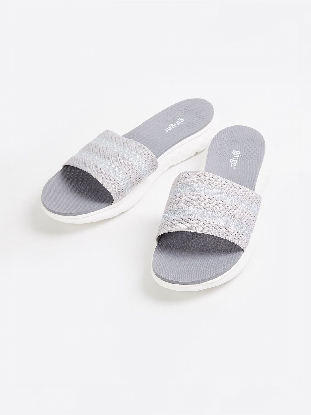 Ginger by Lifestyle Women Grey Striped Sliders Price in India