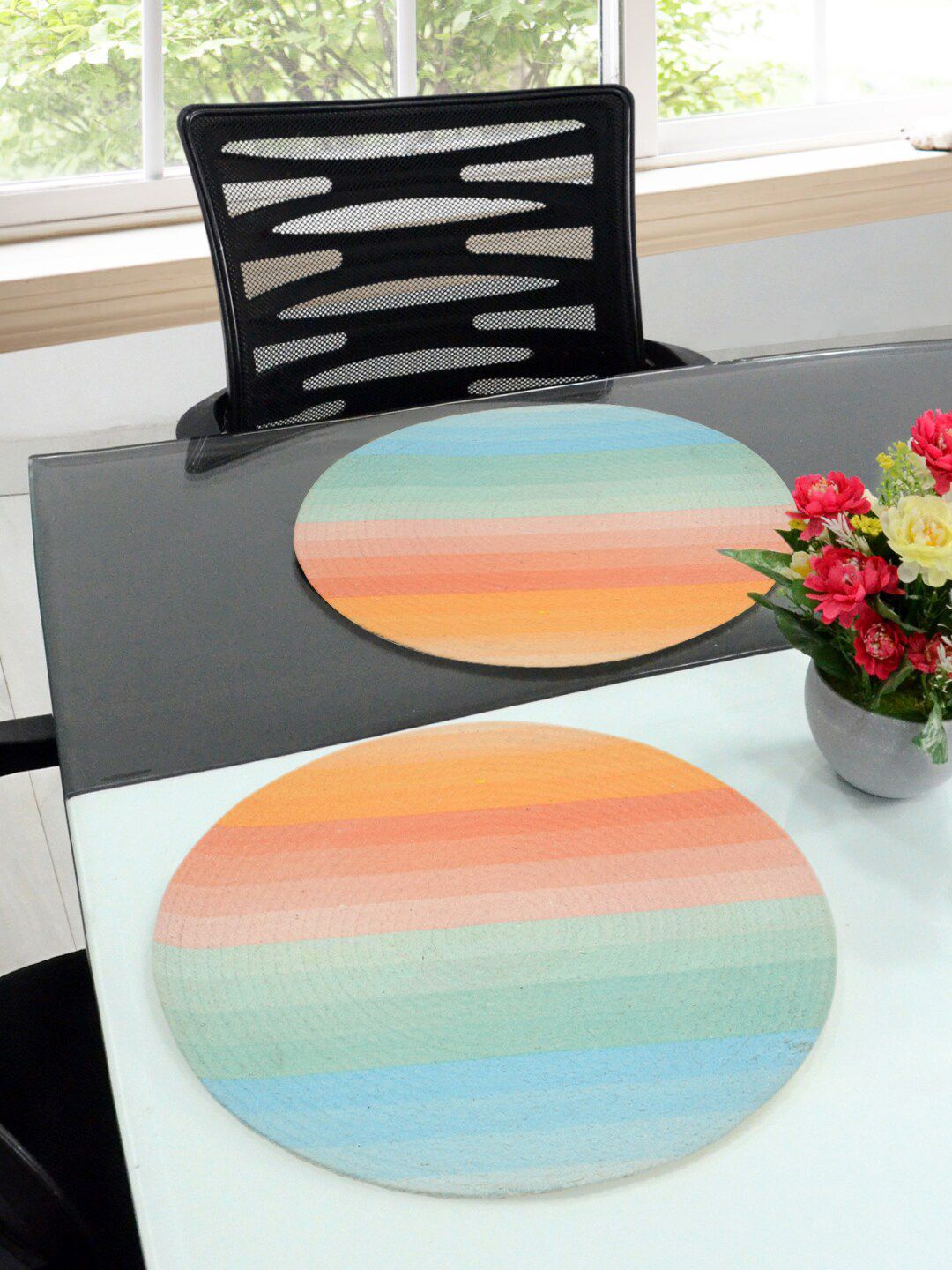Saral Home Set Of 2 Blue & Orange Woven-Design Sustainable Table Placemats Price in India