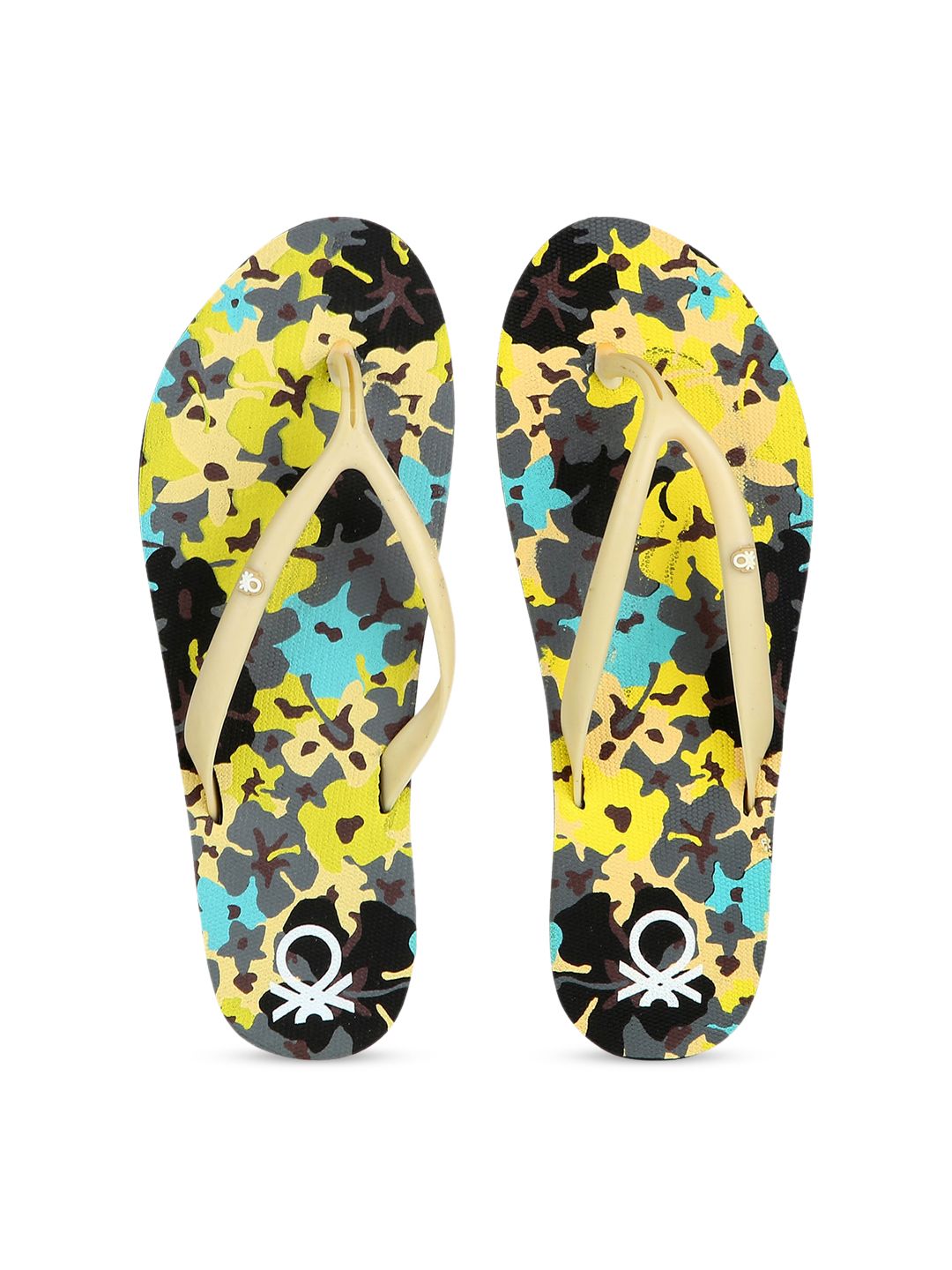 United Colors of Benetton Women Multicoloured Printed Thong Flip-Flops Price in India