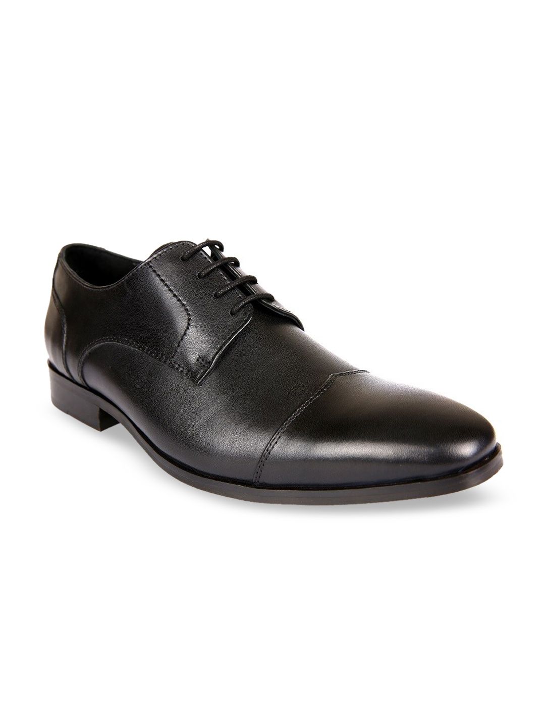 San Frissco Men Black Solid Leather Formal Derbys