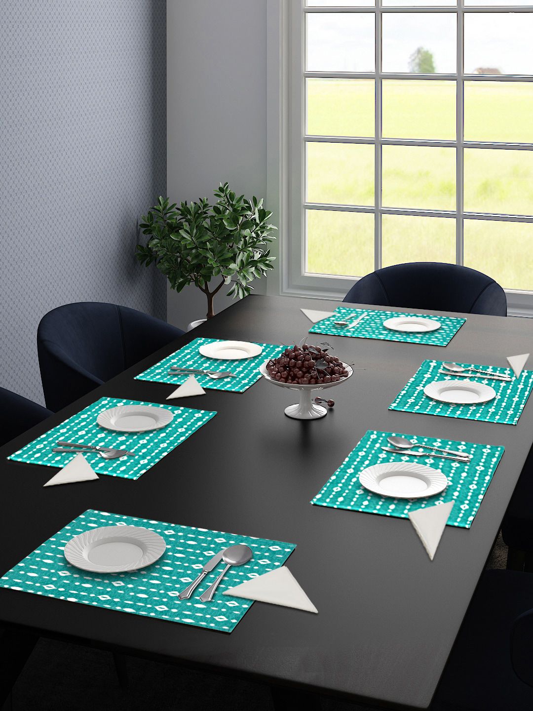Saral Home Set of 6 Blue & White Printed Sustainable Table Placemats