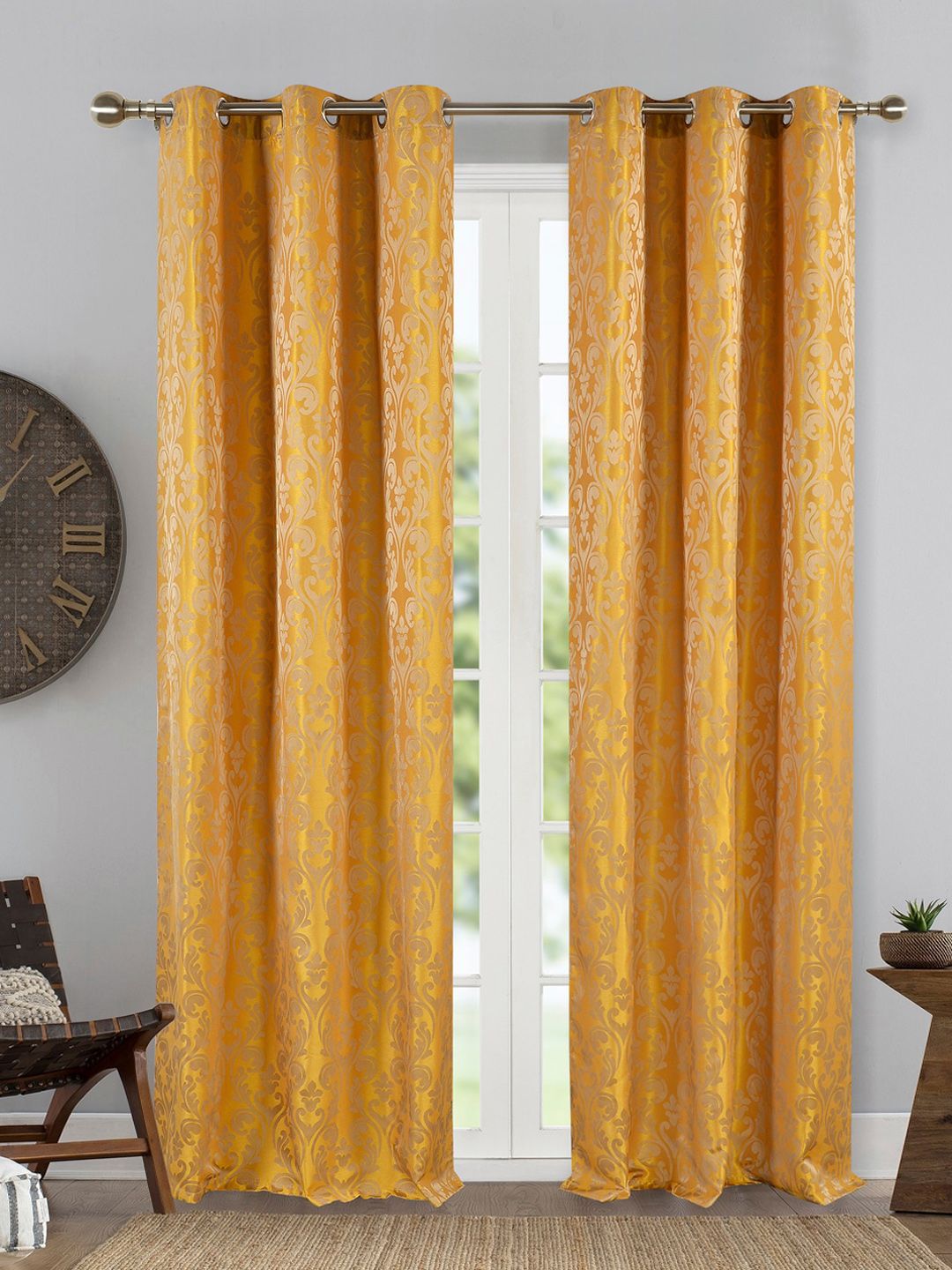 Deco Window Yellow Set of 2 Jacquard Door Curtains Price in India