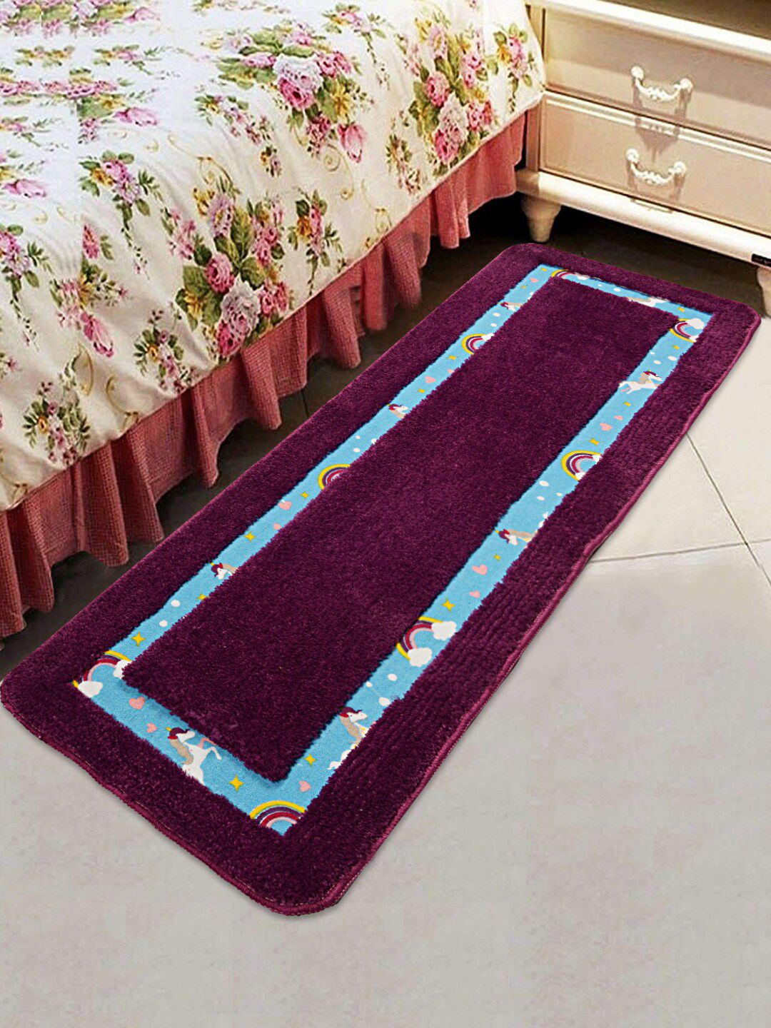 Saral Home Blue & Purple Unicorn Printed Bed Runner Price in India