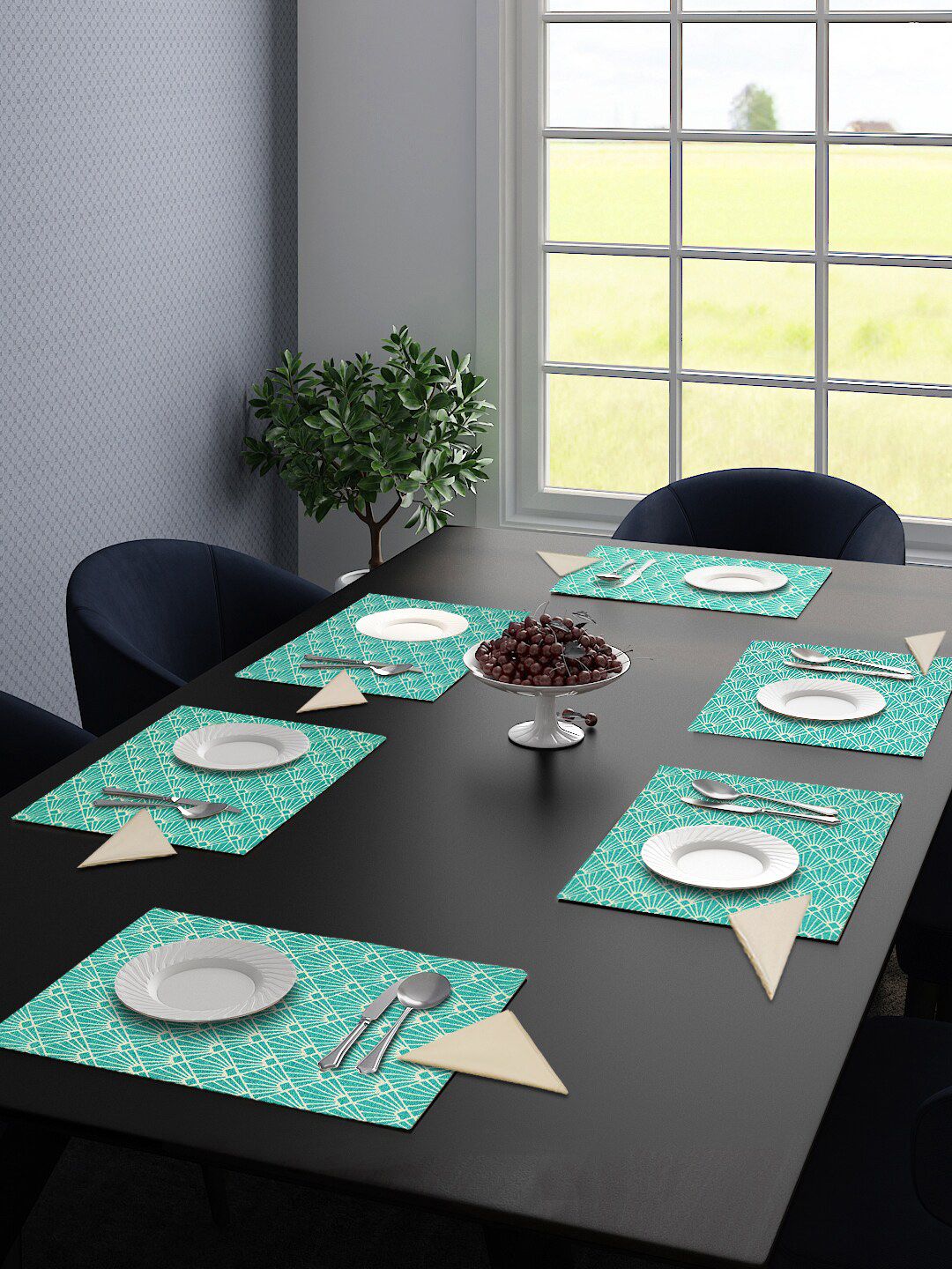 Saral Home Set of 6 Sea-Green & White Printed Table Placemats Price in India