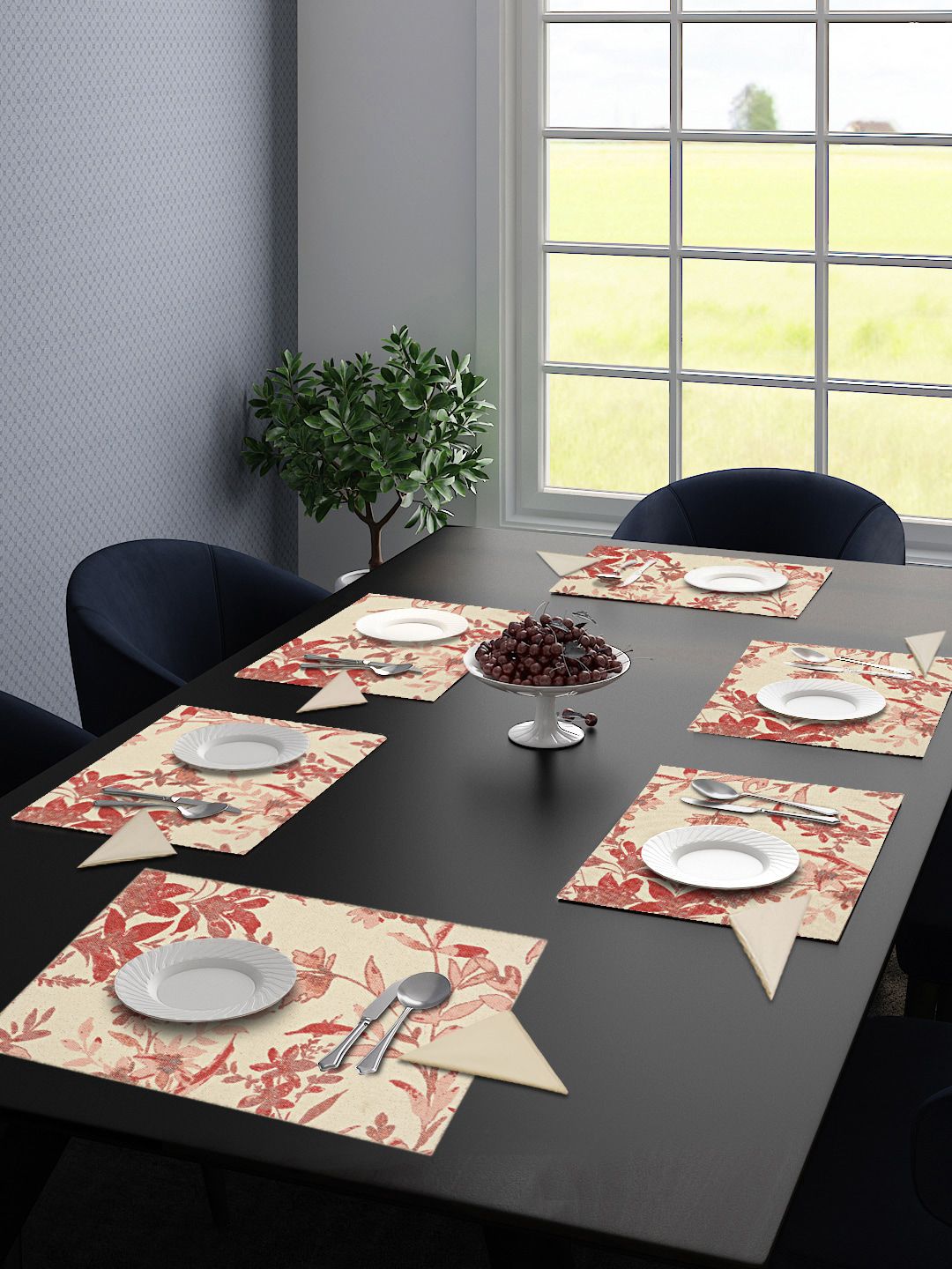 Saral Home Set of 6 Red & Beige Printed Table Placemats Price in India