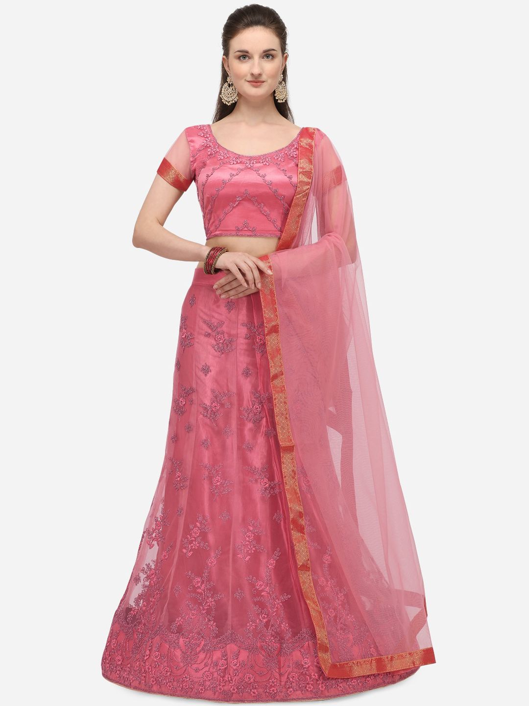 Netram Pink Semi-Stitched Lehenga & Blouse with Dupatta Price in India