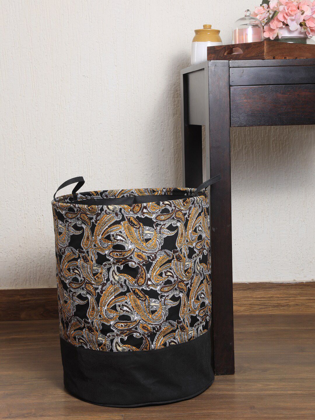 My Gift Booth Black & Yellow Paisley Printed Laundry Bag Price in India