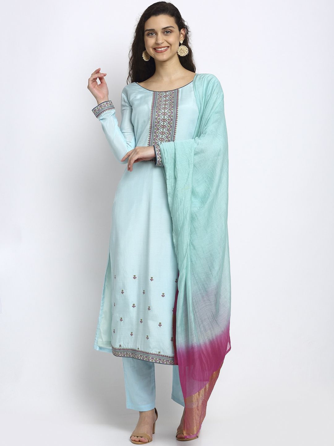 Stylee LIFESTYLE Blue Cotton Blend Unstitched Dress Material Price in India