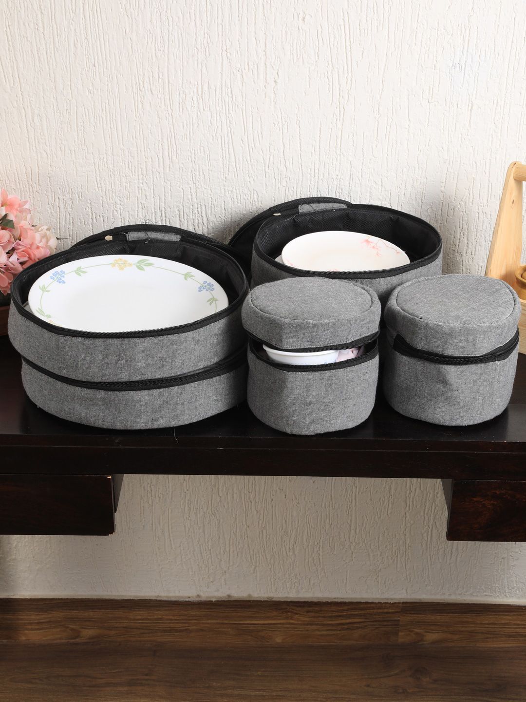 My Gift Booth Set Of 6 Grey Solid Dinnerware Protector Covers Price in India