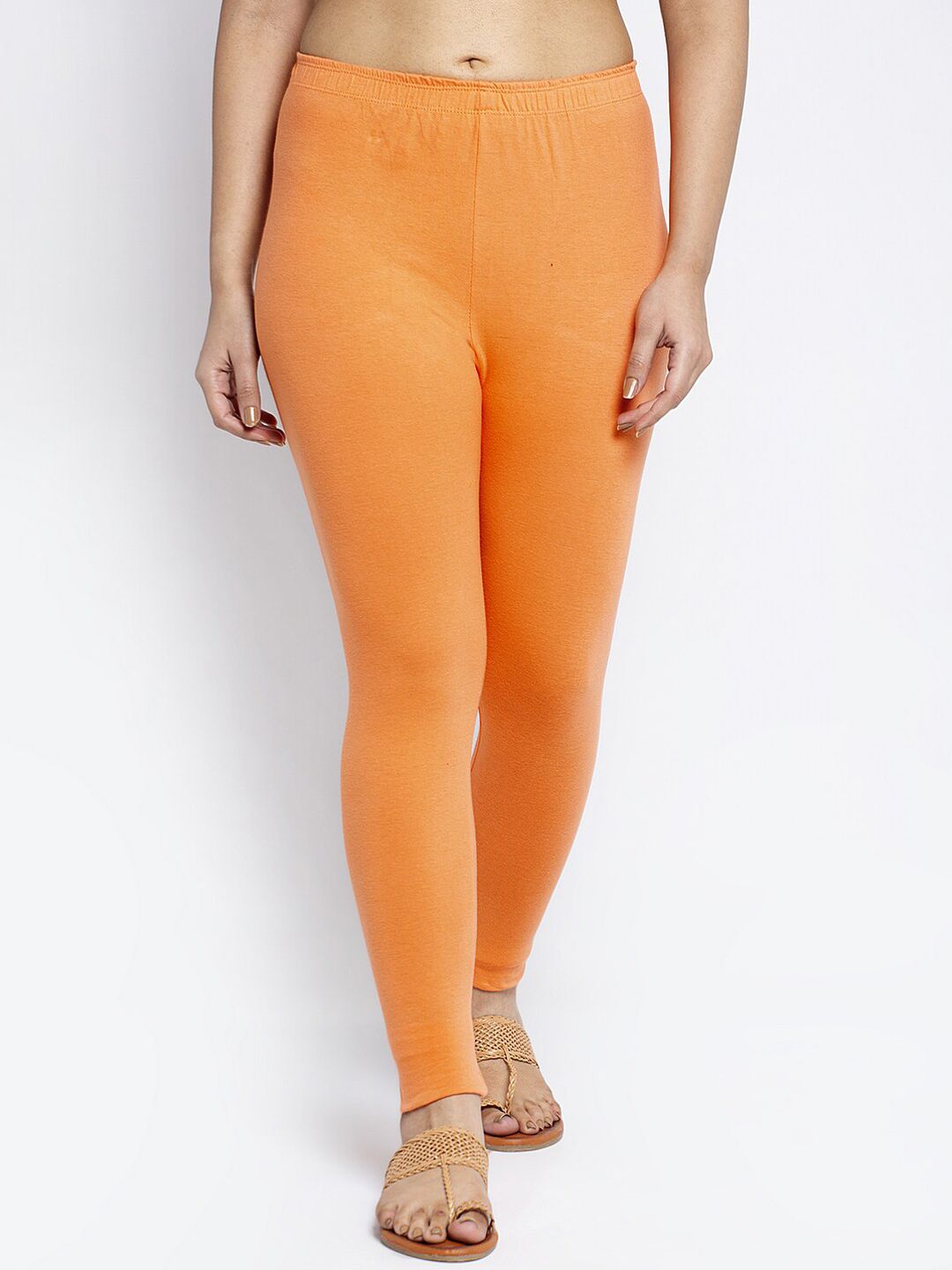 GRACIT Women Orange Solid Ankle-Length Leggings Price in India