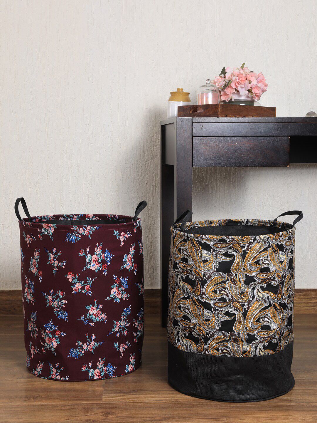 My Gift Booth Set Of 2 Maroon & Black Printed Laundry Bags Price in India