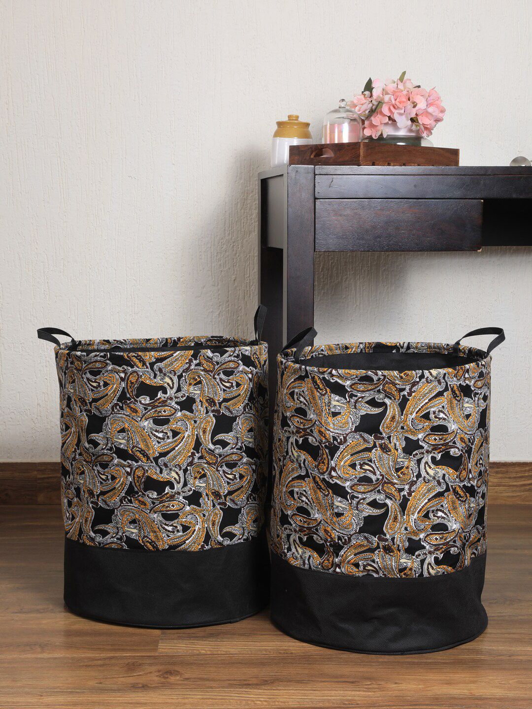 My Gift Booth Set of 2 Black & Yellow Printed Laundry Bags Price in India