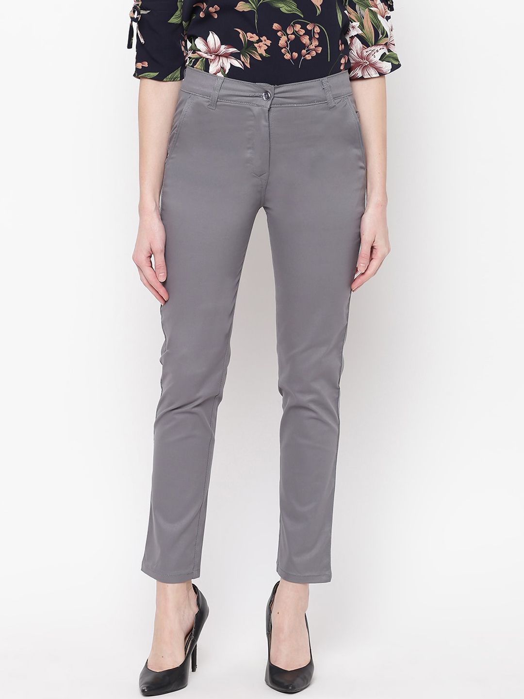 Mayra Women Grey Skinny Fit Solid Regular Trousers Price in India