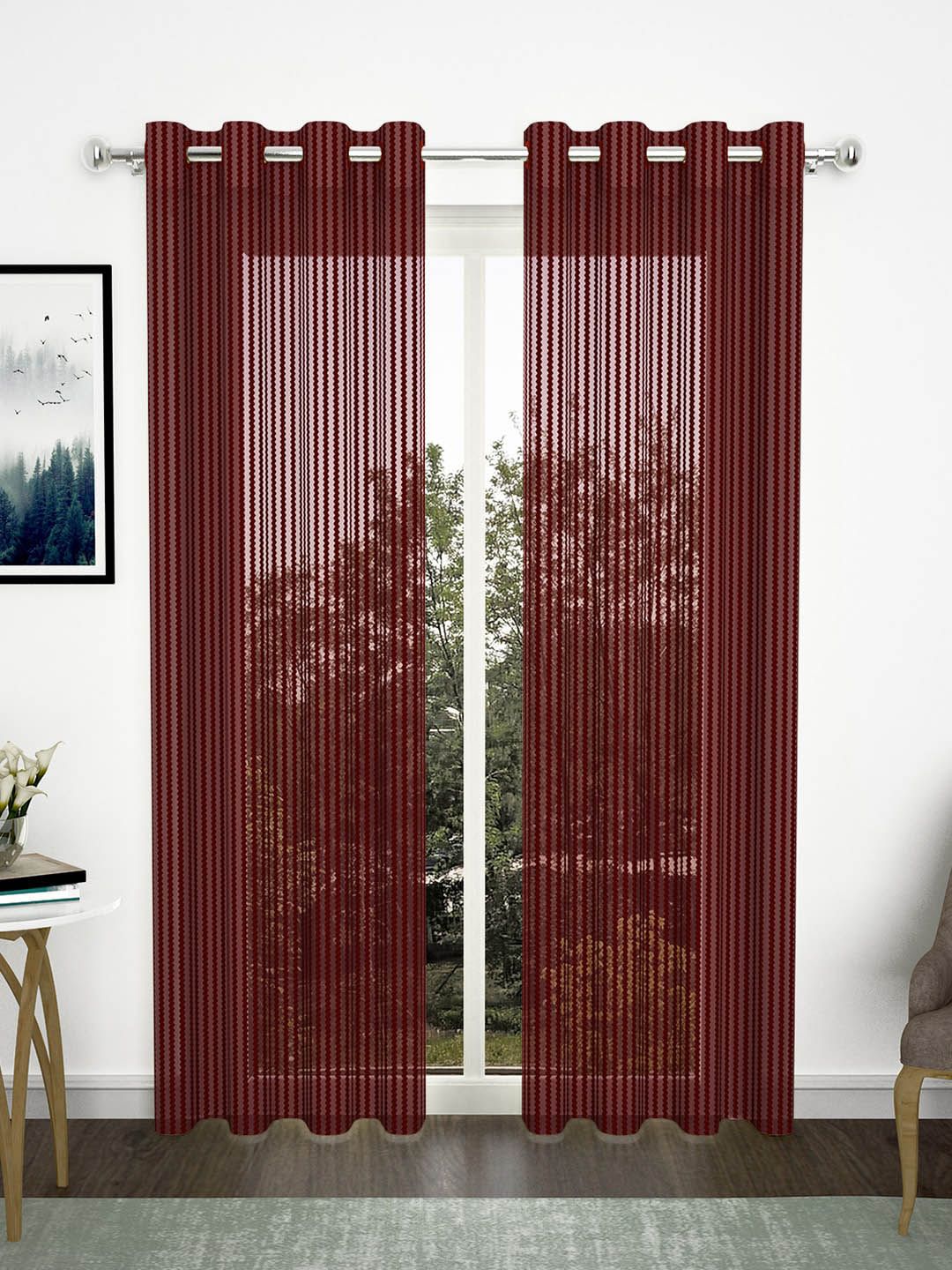 Bedspun Maroon Set of 2  Transparent Fancy Sparkling Sheer Eyelet Door Curtains Price in India