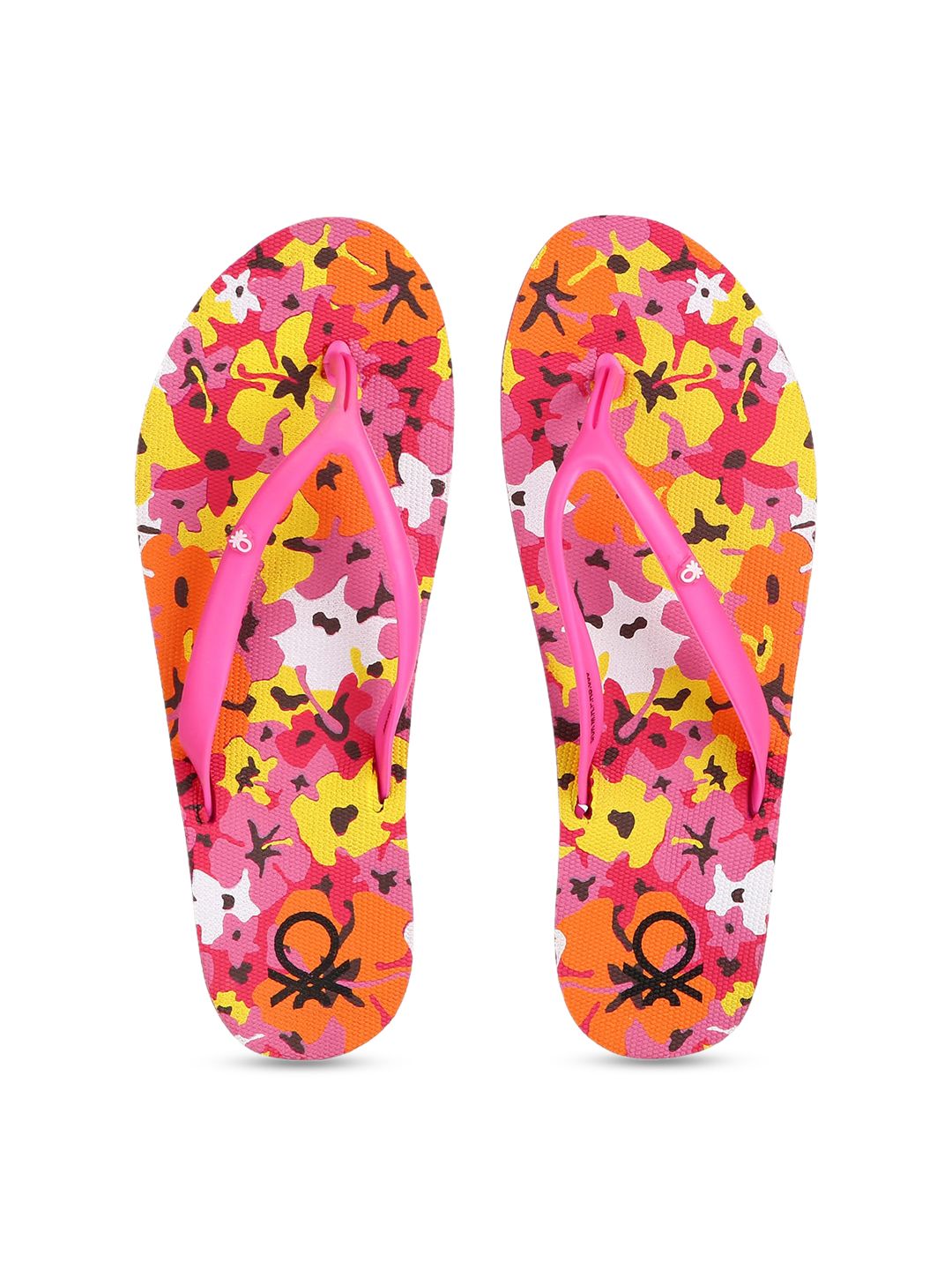 United Colors of Benetton Women Pink & Yellow Printed Thong Flip-Flops Price in India