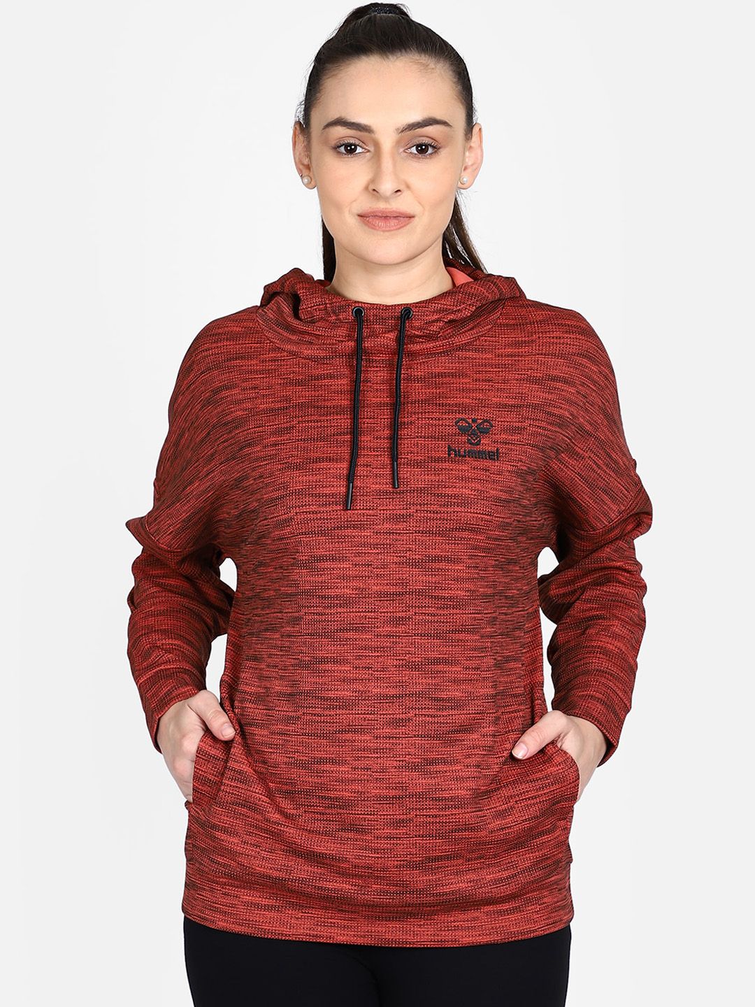 hummel Women Red Solid Hooded Sweatshirt Price in India