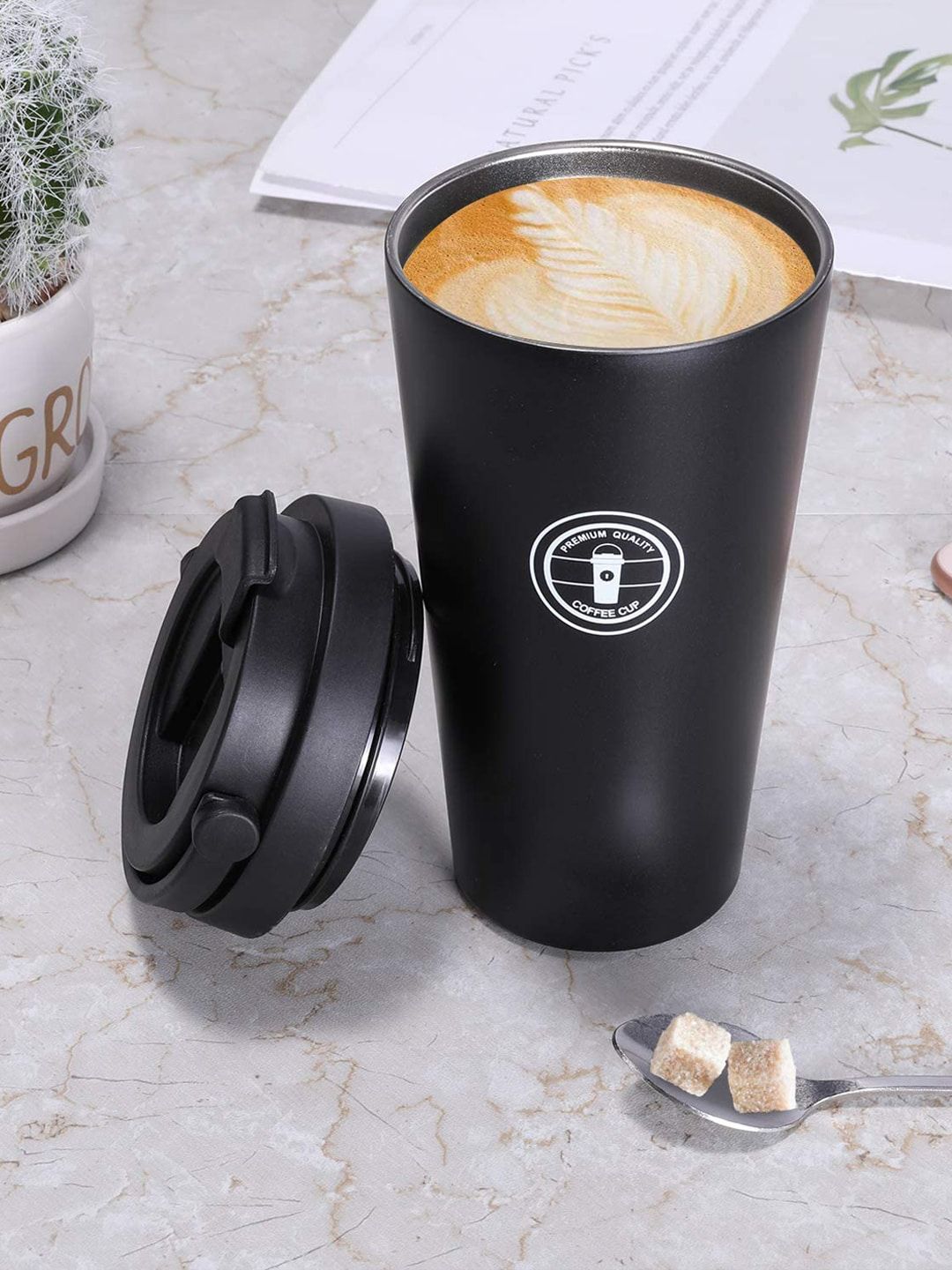 INCRIZMA Black Printed Stainless Steel Vacuum Insulated Double Wall Steel Coffee Cup Price in India