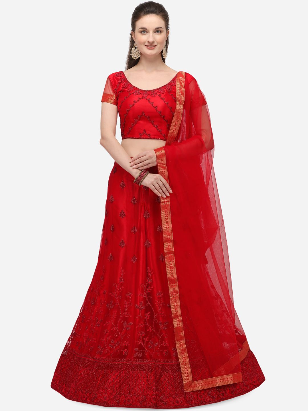 Netram Red Semi-Stitched Lehenga & Blouse with Dupatta Price in India