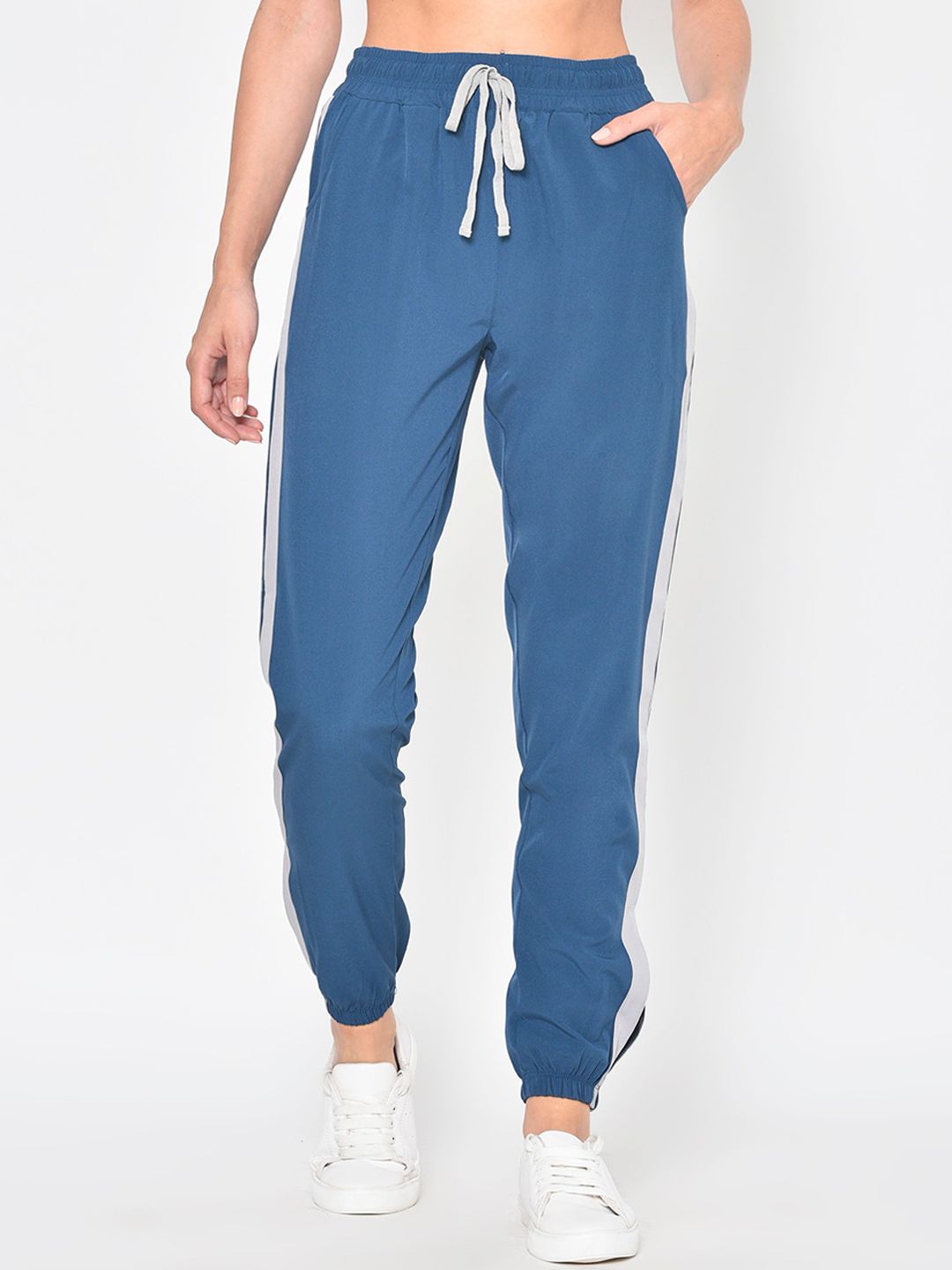 American-Elm Women Blue Solid Slim-Fit Track Pants Price in India