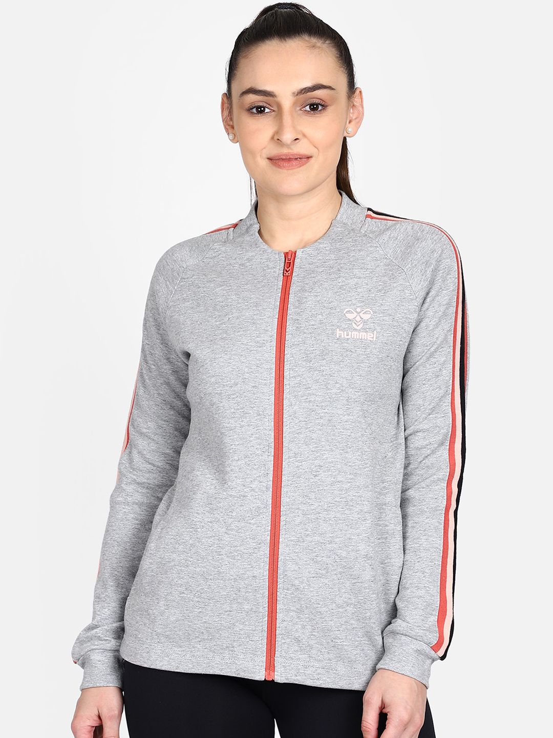 hummel Women Grey Solid Sporty Jacket Price in India