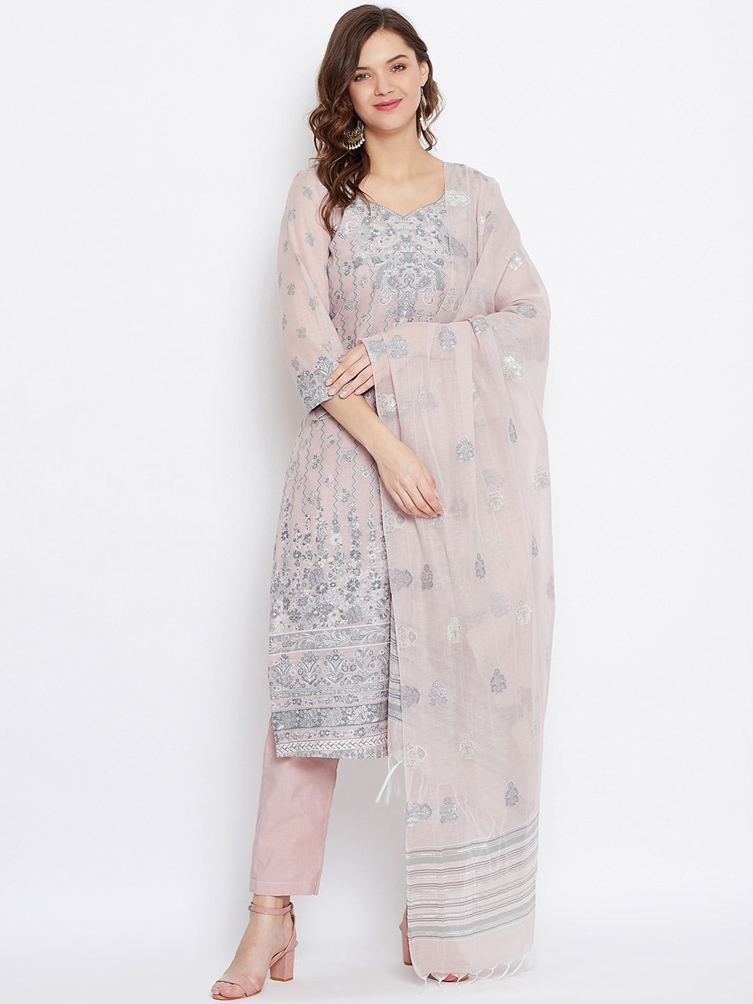Safaa Pink Cotton Blend Woven Design Unstitched Dress Material For Summer Price in India