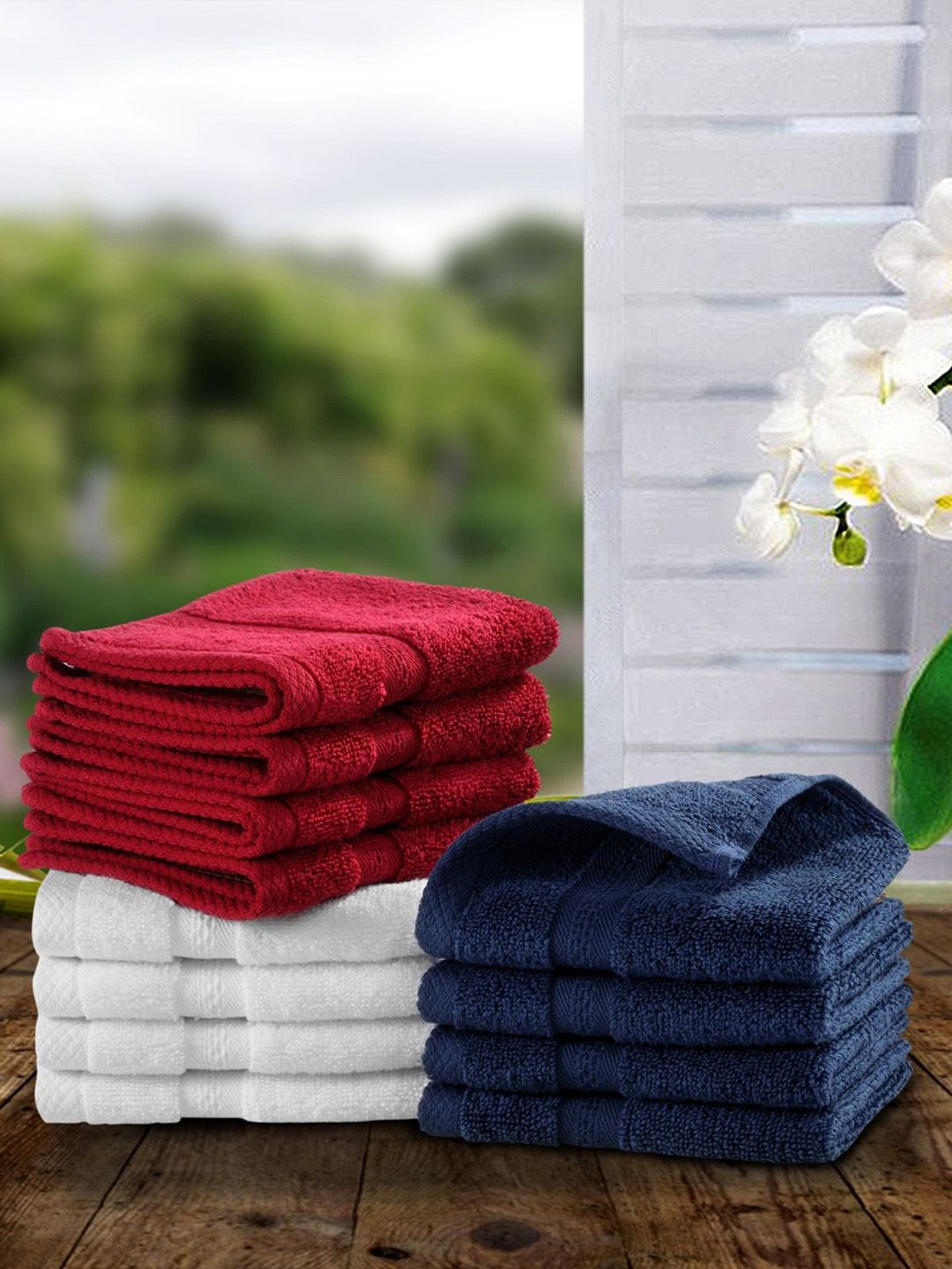 BIANCA Red & White 12 Pcs Solid 500 GSM Face Towel Set Price in India