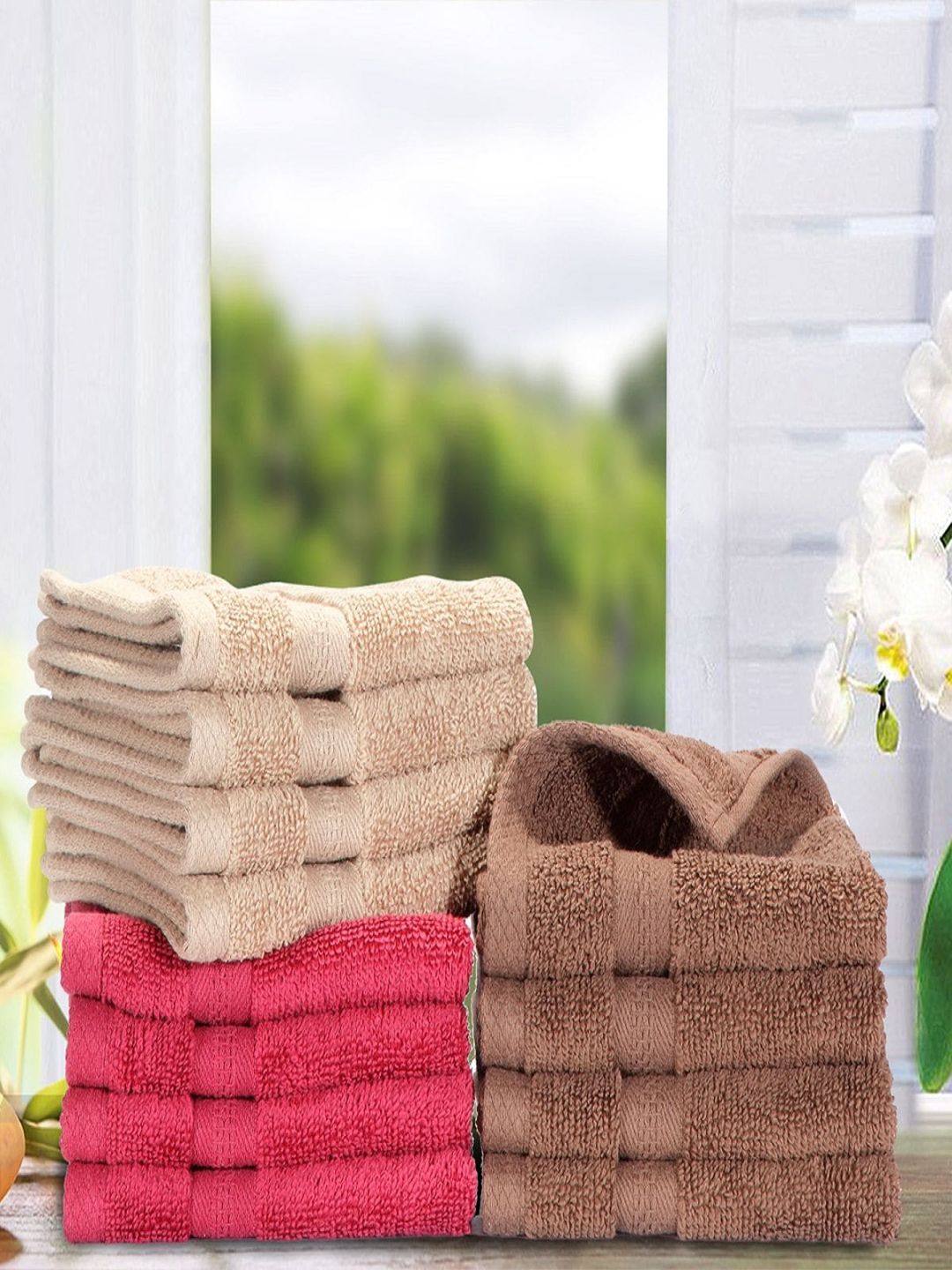 BIANCA Multicoloured Solid Zero-Twist Pure Cotton Ultra-Fluffy Towels -12pc Face Towel Price in India