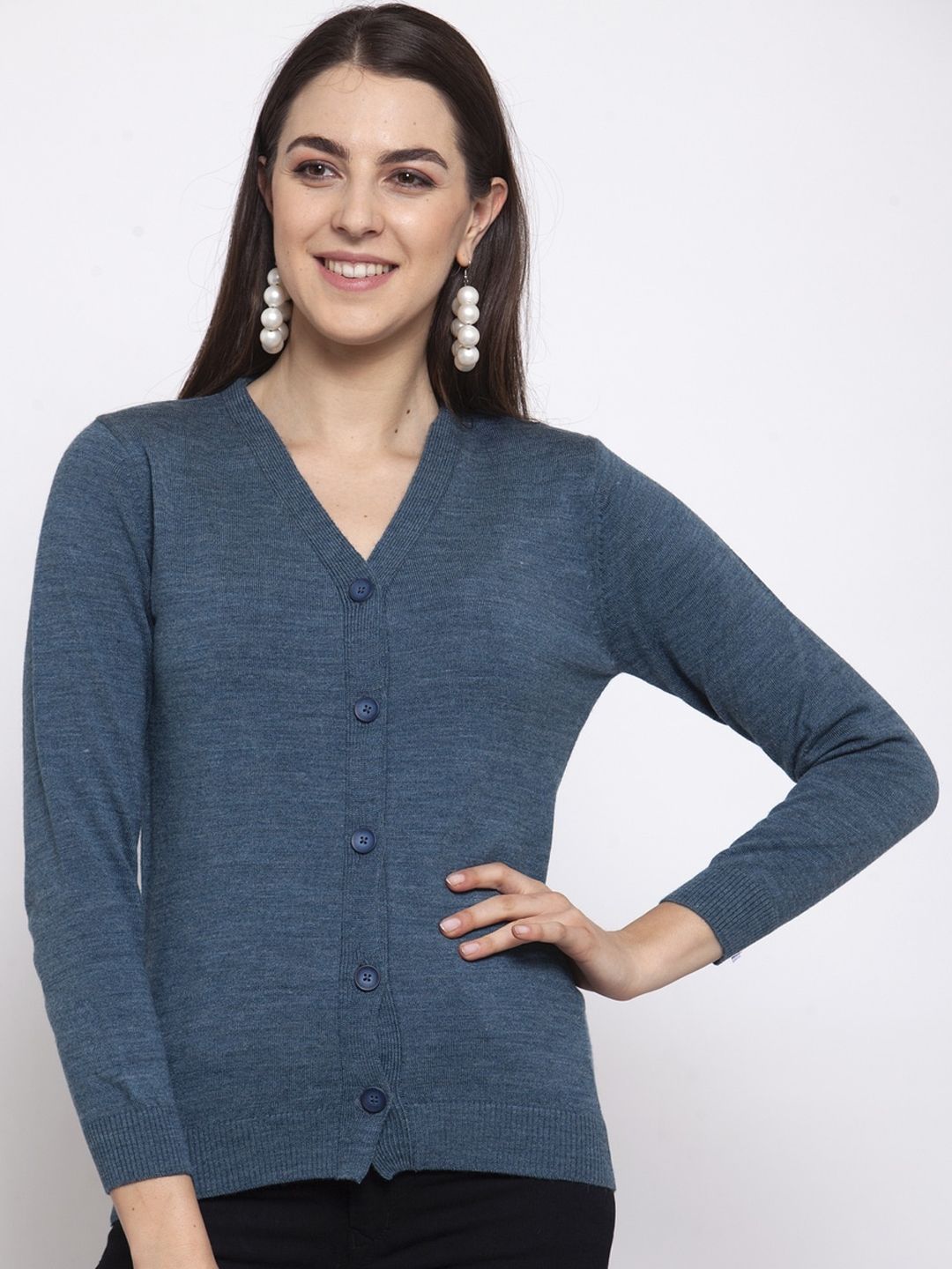 Kalt Women Blue Solid Cardigan Sweater Price in India