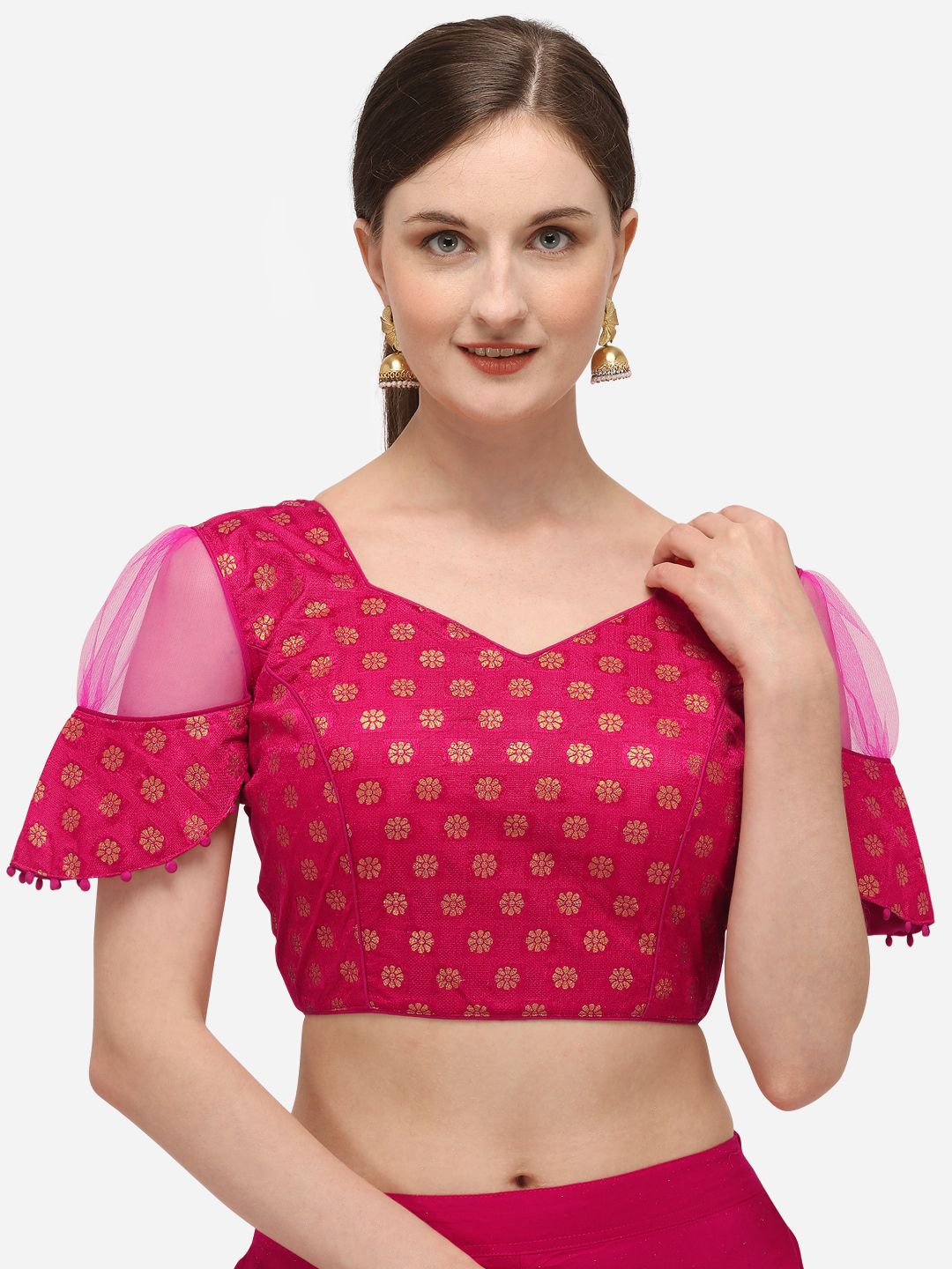 Fab Dadu Women Pink & Gold-Colour Woven-Design Jacquard Saree Blouse Price in India