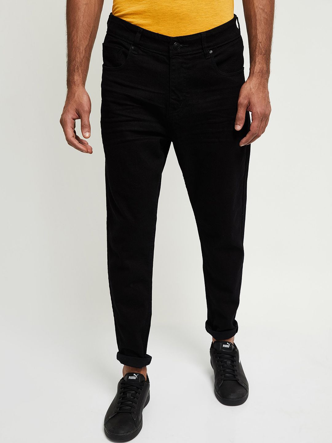 max Men Black Clean Look Tapered Fit Jeans