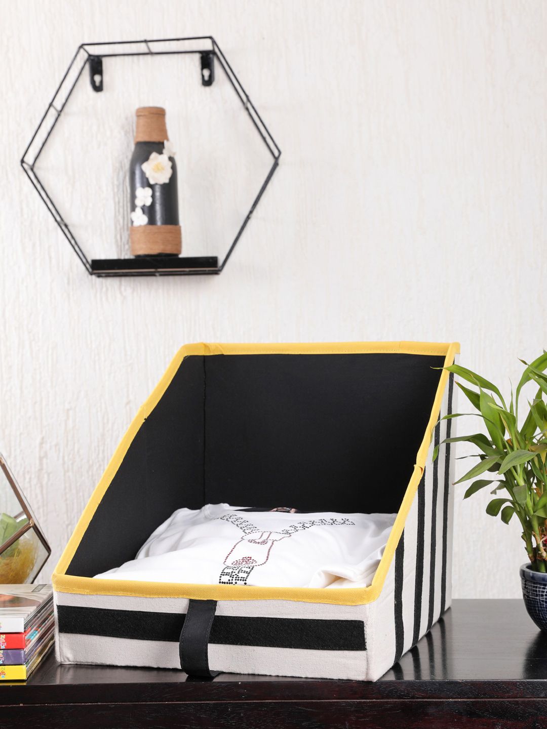 My Gift Booth Set Of 2 Cream-Coloured & Black Striped Cloth Organisers Price in India