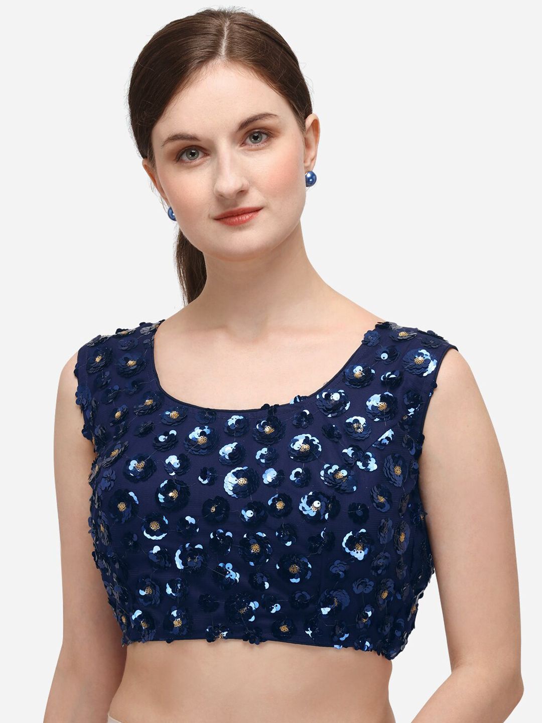 Fab Dadu Women Navy Blue Embellished Readymade Saree Blouse Price in India