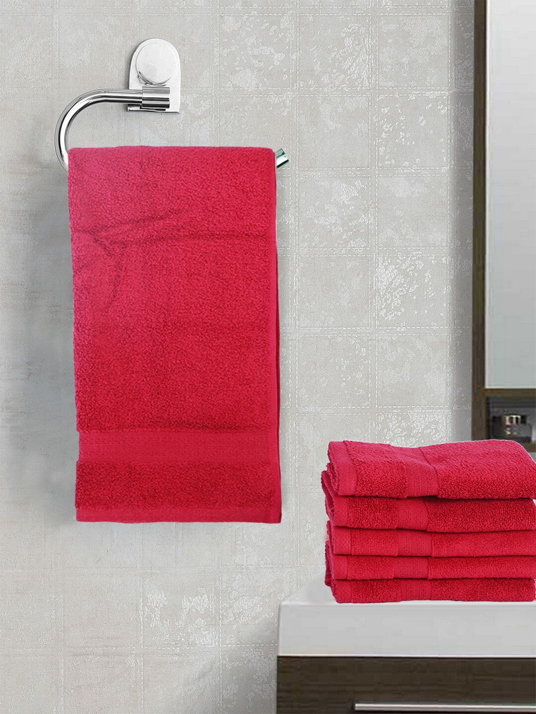 BIANCA Red 6 Pcs Solid 500 GSM Hand Towel Set Price in India