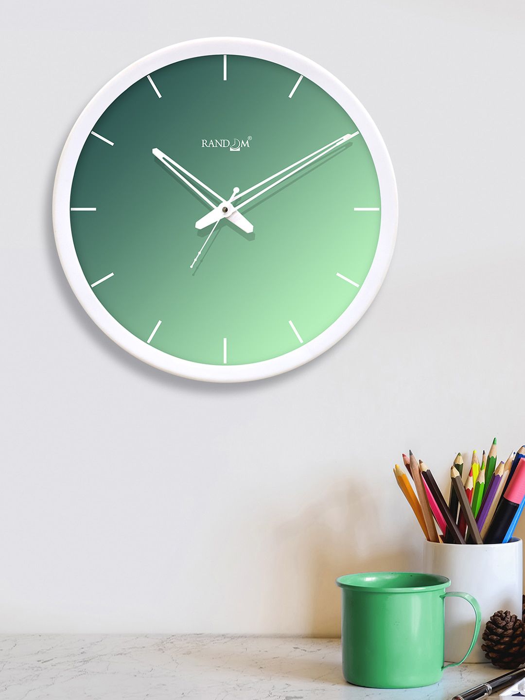 RANDOM Green Round Solid 30.4 cm Analogue Wall Clock Price in India