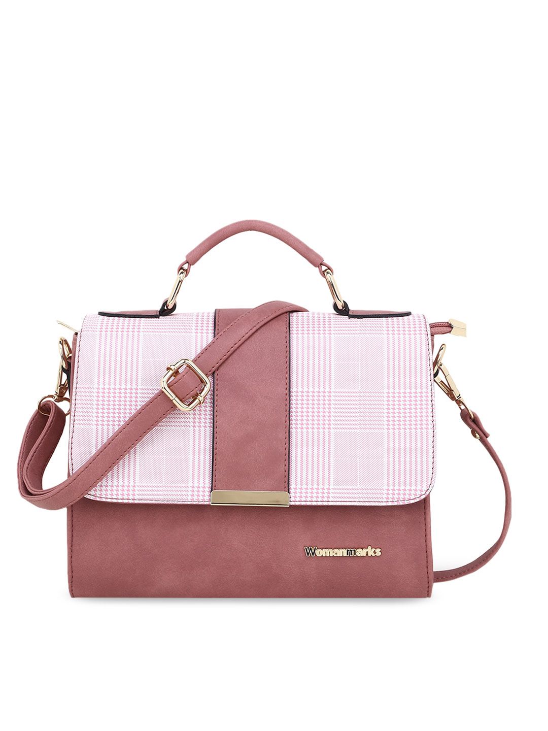 WOMEN MARKS Pink Checked Sling Bag Price in India