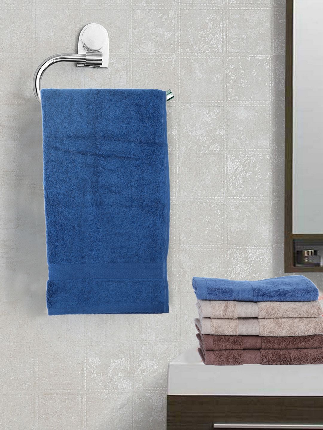 BIANCA Set Of 6 Blue Solid 500 GSM Cotton Hand Towels Price in India