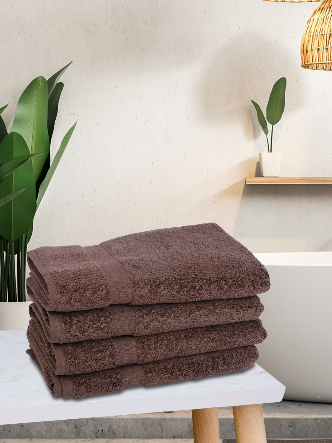BIANCA Set Of 4 Brown Solid 500 GSM Cotton Bath Towels Price in India