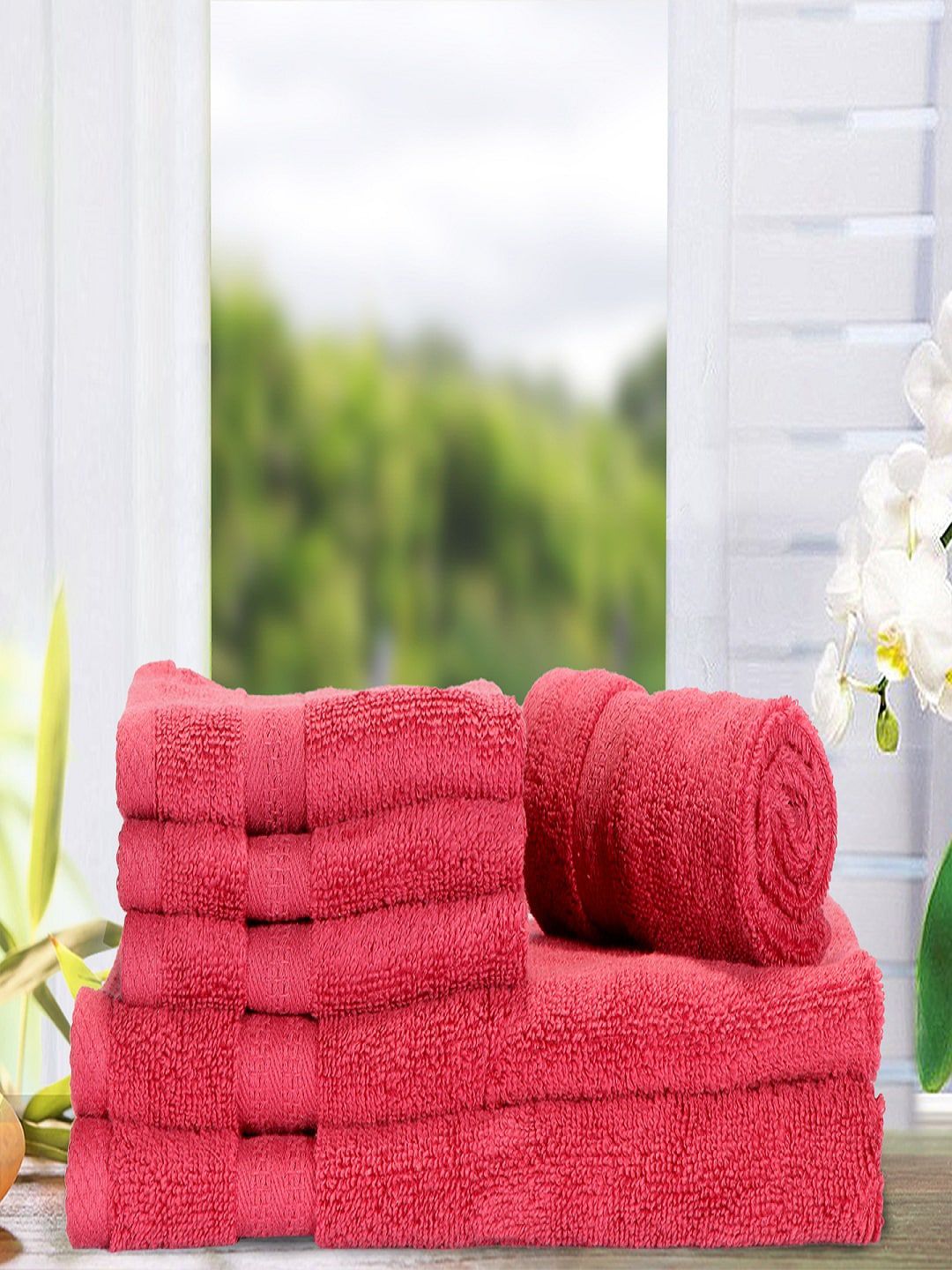 BIANCA Set Of 6 Red Solid 500 GSM Cotton Zero-Twist Towels Price in India