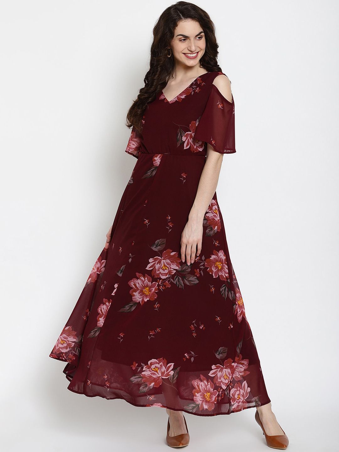 The Vanca Women Maroon Printed Maxi Dress Price in India