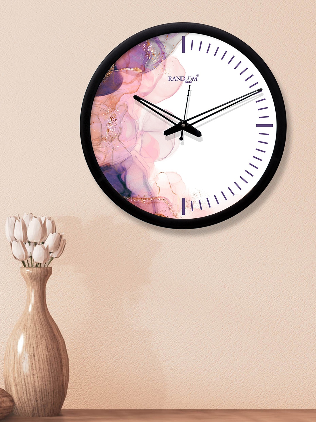 RANDOM White & Purple Round Printed 30.4 cm Analogue Wall Clock Price in India
