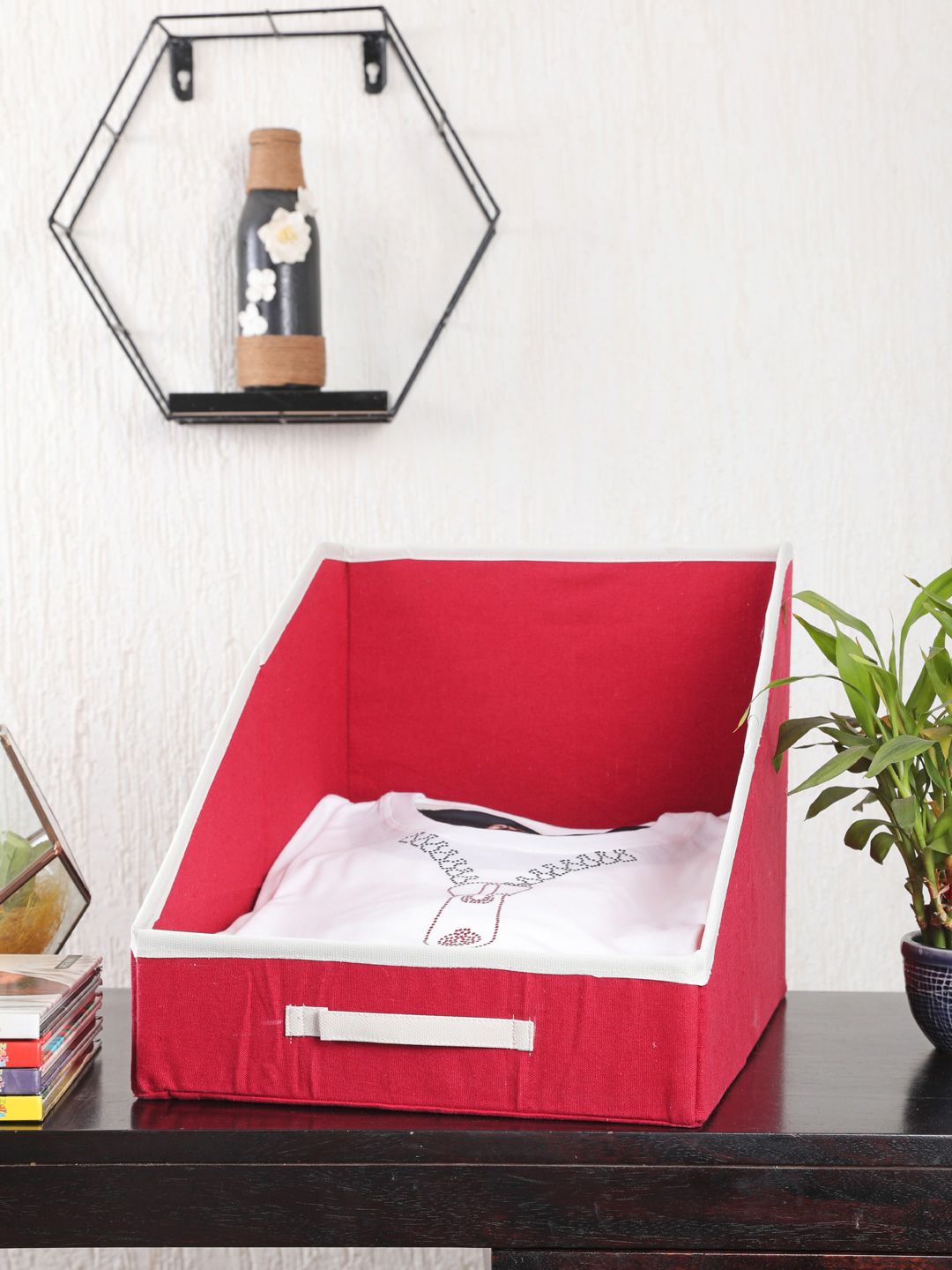 My Gift Booth Set of 2 Maroon & White Canvas Clothes Organisers Price in India