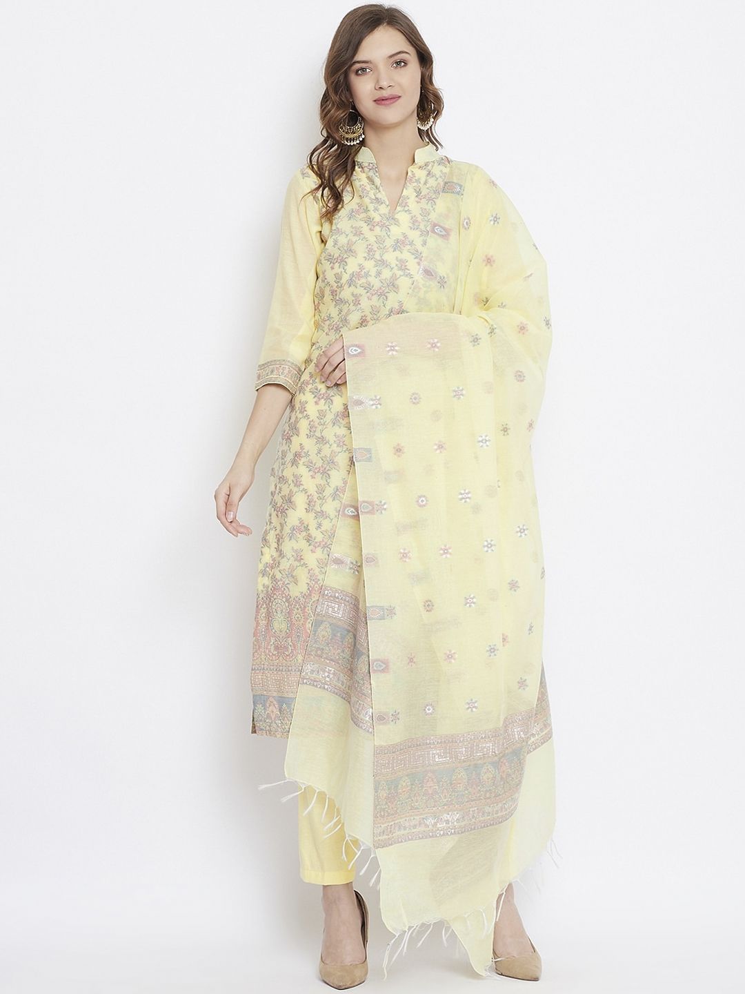 Safaa Pink & White Cotton Blend Woven Design Unstitched Dress Material For Summer Price in India